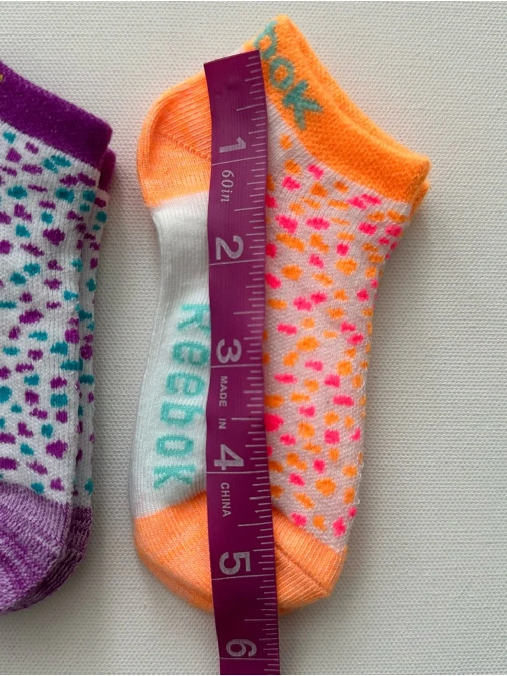 Reebok Color Pop Ankle Socks - White with Green, Purple & Orange Accents